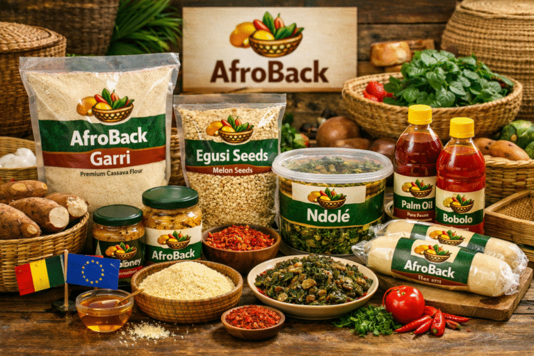 a vibrant display of authentic cameroonian food products